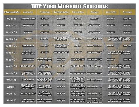 DDP Yoga Schedule Intermediate | Ddp yoga, Yoga, Yoga fitness