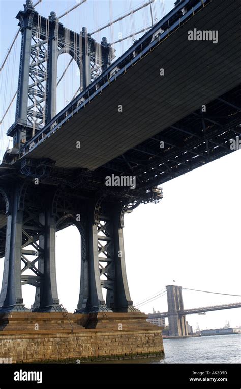 View of manhattan bridge construction New York Manhattan bridge East river to Brooklyn New York ...