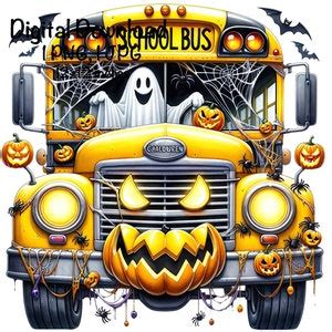 Halloween School Bus PNG Spooky School Bus Driver Vehicle Bus - Etsy