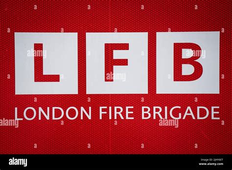 An London Fire Brigade logo from the side of a fire engine at a Fire ...