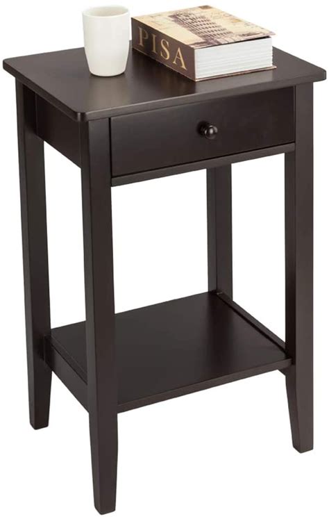 Amazon.com: SSLine Tall Wood Nightstand 2-Tier Chairside End Table with Drawer and … | End ...