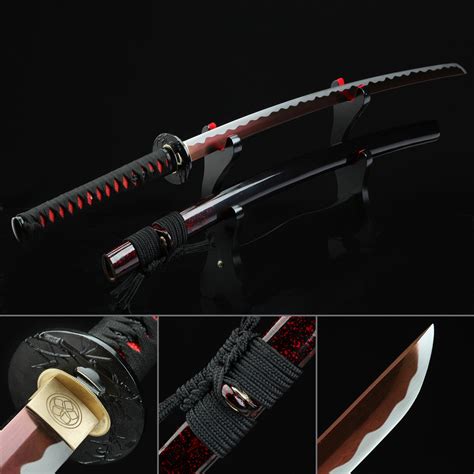 Handmade High Manganese Steel Red Blade Real Japanese Katana Samurai ...