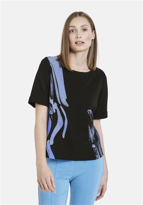 Taifun KURZARM HALBARM MIT ABSTRAKTEM PRINT - Print T-shirt - schwarz gemustert/black - Zalando.ie