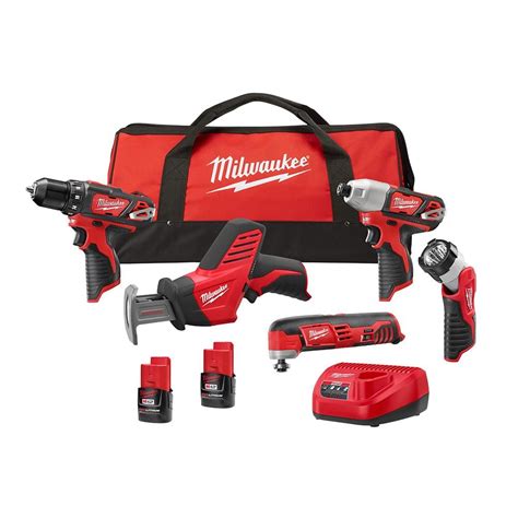 Milwaukee 5-Tool M12 12V Li-Ion Combo Kit w/ 2x 1.5 Ah Batteries/Charger