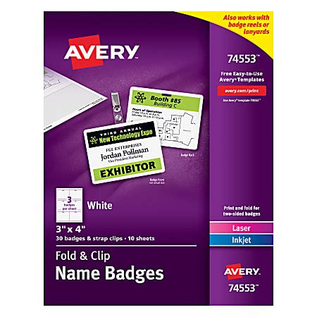 Avery Fold And Clip Name Badges Top Loading 3 x 4 Box Of 30 - Office Depot