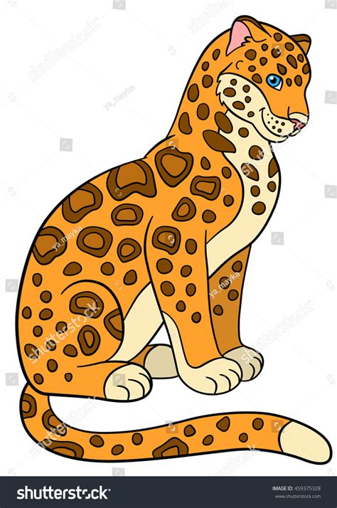 Cartoon Animals Kids Cute Jaguar Sits: vector de stock (libre de ...