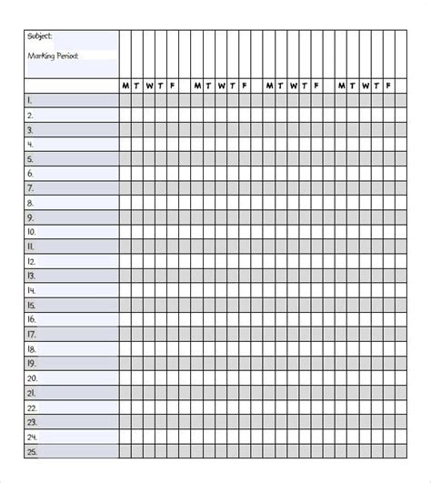 Gradebook Template Word Collection