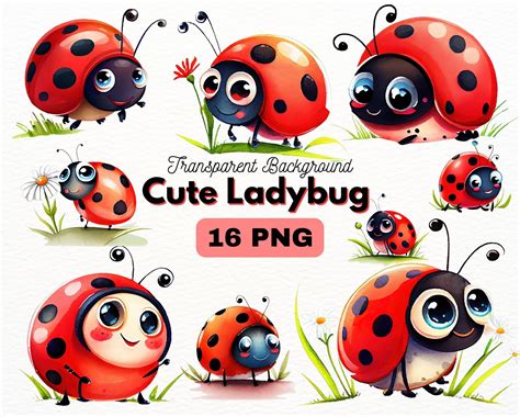 Cute Ladybug PNG Bundle Digital Crafts Designs Transparent - Etsy