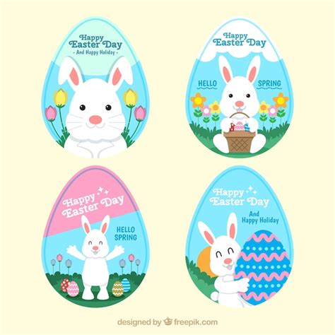 Pack of four easter bunny stickers | Free Vector