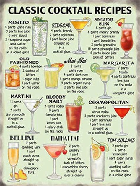 Cocktails Classic Recipes Cocktails Blechschild 15x20 | Alcohol drink recipes, Drinks alcohol ...