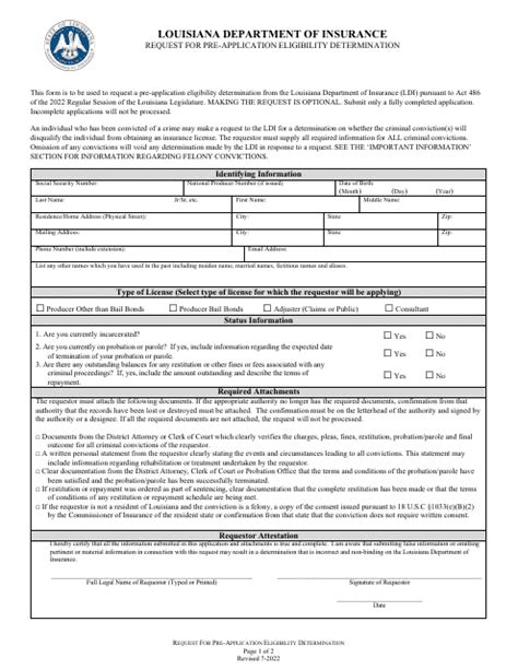 Louisiana Request for Pre-application Eligibility Determination - Fill ...