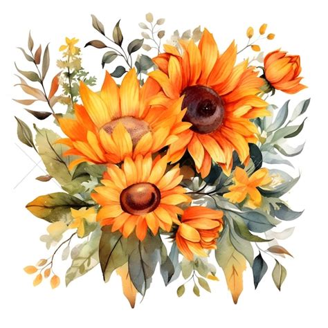 Premium AI Image | Watercolor sunflower bouquet