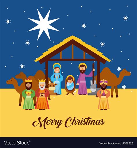 Merry christmas greetings with jesus born Vector Image