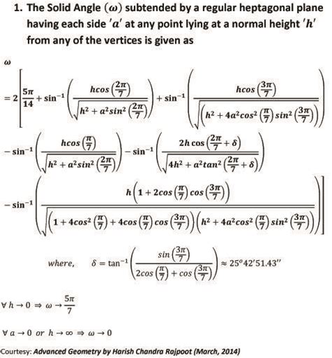 Solid angle subtended by a regular heptagonal plane at any point lying ...