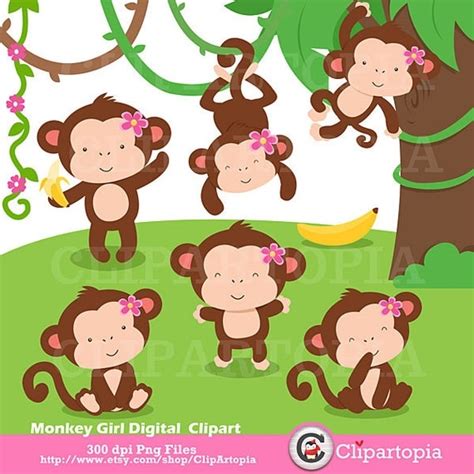 Monkey Girl Digital Clipart / Cute Monkey Girls Clip art For