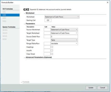 Create or Maintain GL Formulas – Spreadsheet Server