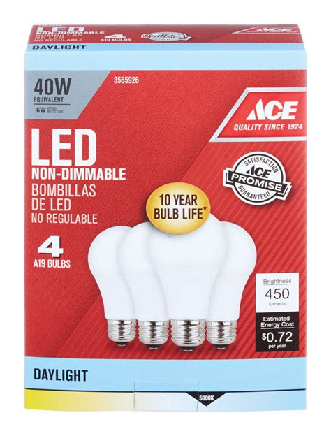 Ace LED Bulb 6 watts 450 lumens 5000 K A-Line A19 4 pk 40 watts ...