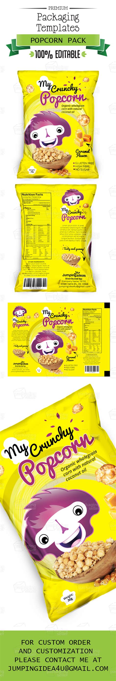 Popcorn Packaging Template (JI-34 | Popcorn packaging, Food packaging design, Packaging design