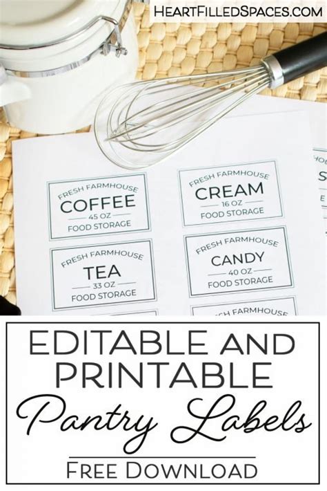 Free Editable Printable Kitchen Pantry Labels for Storage Containers