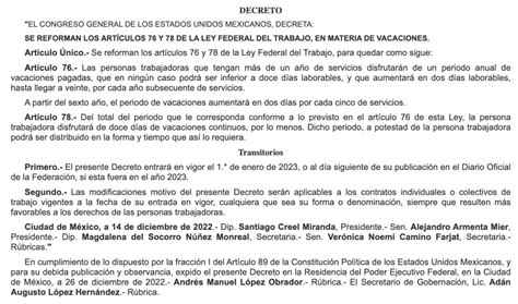 Publican en el Diario Oficial de la Federación reforma de 'Vacaciones ...