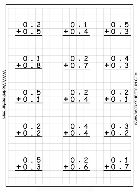 Decimal Addition – No Regrouping – 6 Worksheets | Decimal Worksheets ...