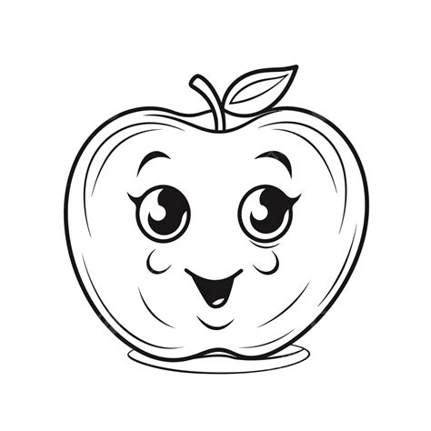 Cute Apple Face Coloring Page Outline Sketch Drawing Vector, Apple Drawing, Wing Drawing, Face ...