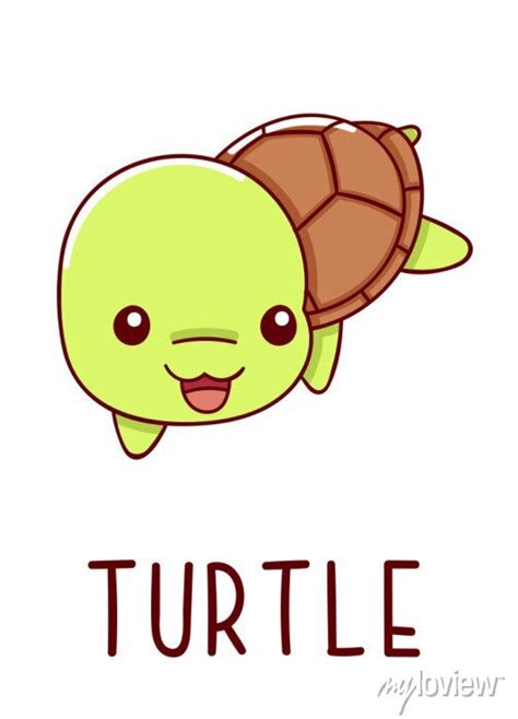 Cute kawaii hand drawn turtle doodles, lettering little turtle, • wall ...