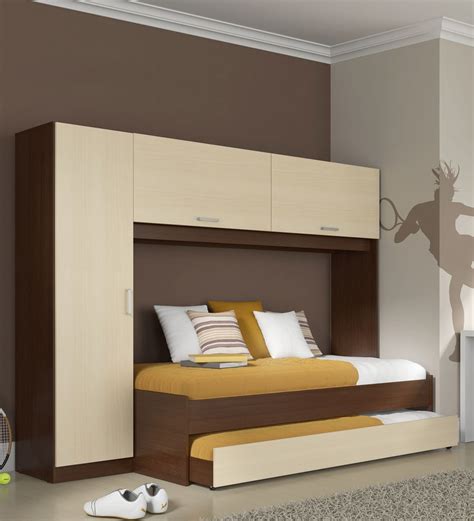 Buy McIvan Trundle Bed Set with Wardrobe in Maple & Tobacco by Mollycoddle Online - Kids Trundle ...