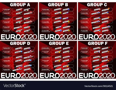 Schedule matches group stage euro 2020 Royalty Free Vector