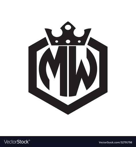 Mw logo monogram rounded hexagon shape Royalty Free Vector