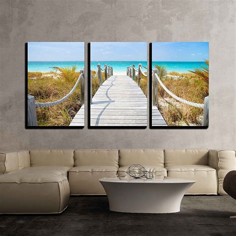 wall26 - 3 Piece Canvas Wall Art - Beautiful Beach at Caribbean Providenciales Island in Turks ...