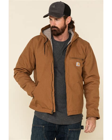 Carhartt Men's Brown Washed Duck Sherpa Lined Hooded Work Jacket | Boot Barn