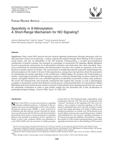 (PDF) Specificity in S-Nitrosylation: A Short-Range Mechanism for NO ...