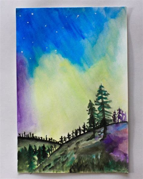 Original Aurora Borealis Watercolor Painting. 6 x 9. by YubinArt | Aurora borealis watercolor ...