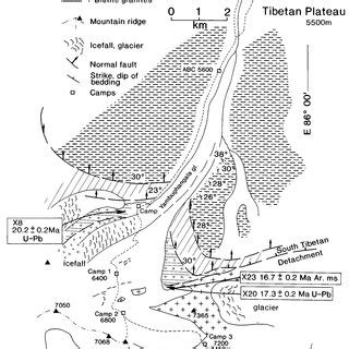 Geological map of the Shisha Pangma area. Sample localities are shown ...