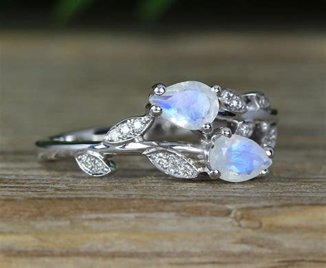 Moonstone Floral Engagement Ring, Leaves Nature Rainbow Moonstone Ring ...