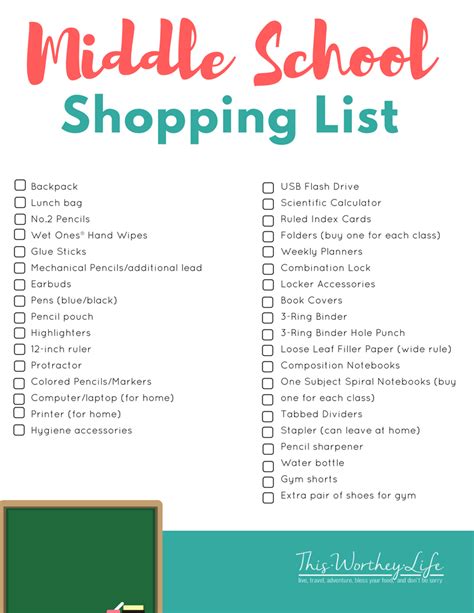 Middle School Shopping List | Back To School Supplies