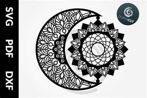 SVG / PDF / DXF Sun Moon Mandala, Papercutting Template (515587) | Paper Cutting | Design Bundles