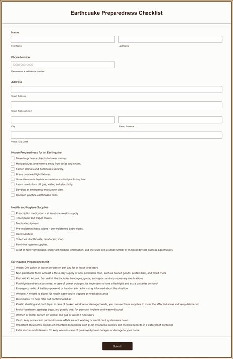 Earthquake Preparedness Checklist Form Template | Jotform