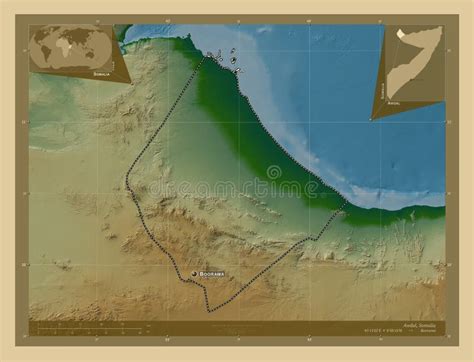 Awdal, Somalia. Physical. Labelled Points of Cities Stock Illustration - Illustration of ...