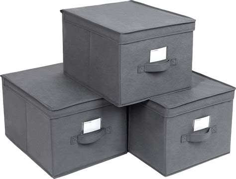 SONGMICS Set of 3 Foldable Storage Boxes with Lids, Fabric Cubes with Label Holders, Storage ...
