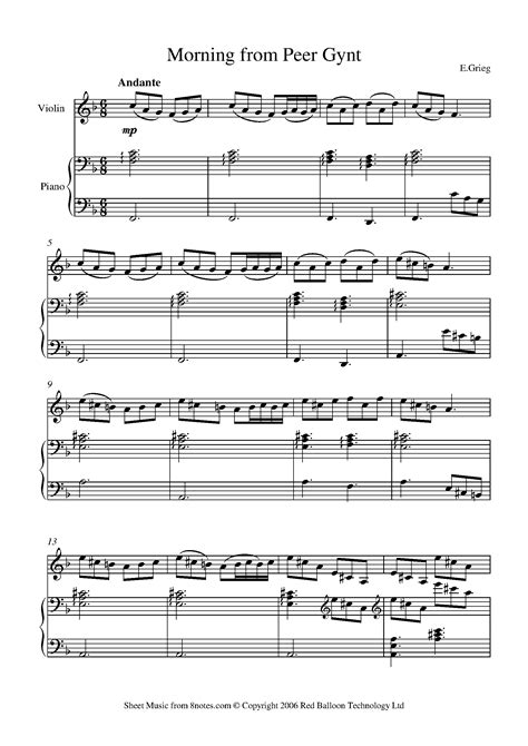 Grieg - Morning from Peer Gynt (Morning Mood) Sheet music for Violin - 8notes.com