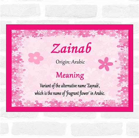 Zainab Name Meaning Pink Certificate - The Card Zoo