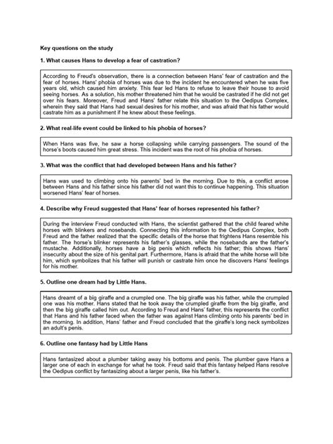 Case Analysis - Case of Little Hans.docx | PDF