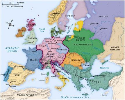 Map of Europe circa 1492 | Europe map, Map, History