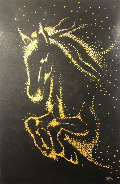 Black Gold Horse Original Acrylic Handmade Painting Golden - Etsy