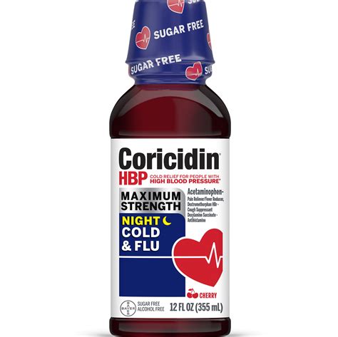 Coricidin HBP Cold & Flu Medicine, Sugar Free Night Liquid, Cherry, 12 fl oz - Walmart.com