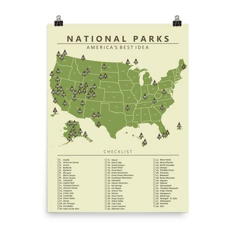 National Park Checklist Map Poster | Updated All 63 | National parks ...