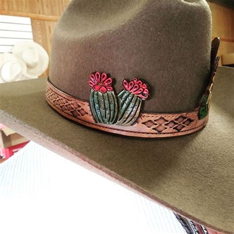 Custom hat band with cactus amd sunflowers. | Leather hats, Cowboy hat bands, Hat band