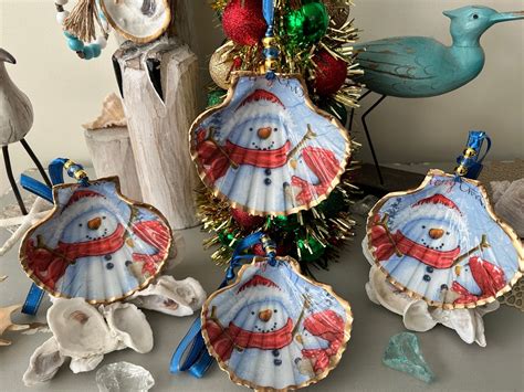 Scallop Shell Ornament, Scallop Shell, Decoupaged Christmas Ornament, Shell Art Ornament ...